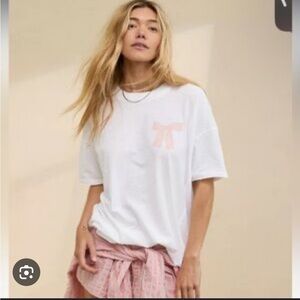 Aerie White and Pink Short Sleeve Tee